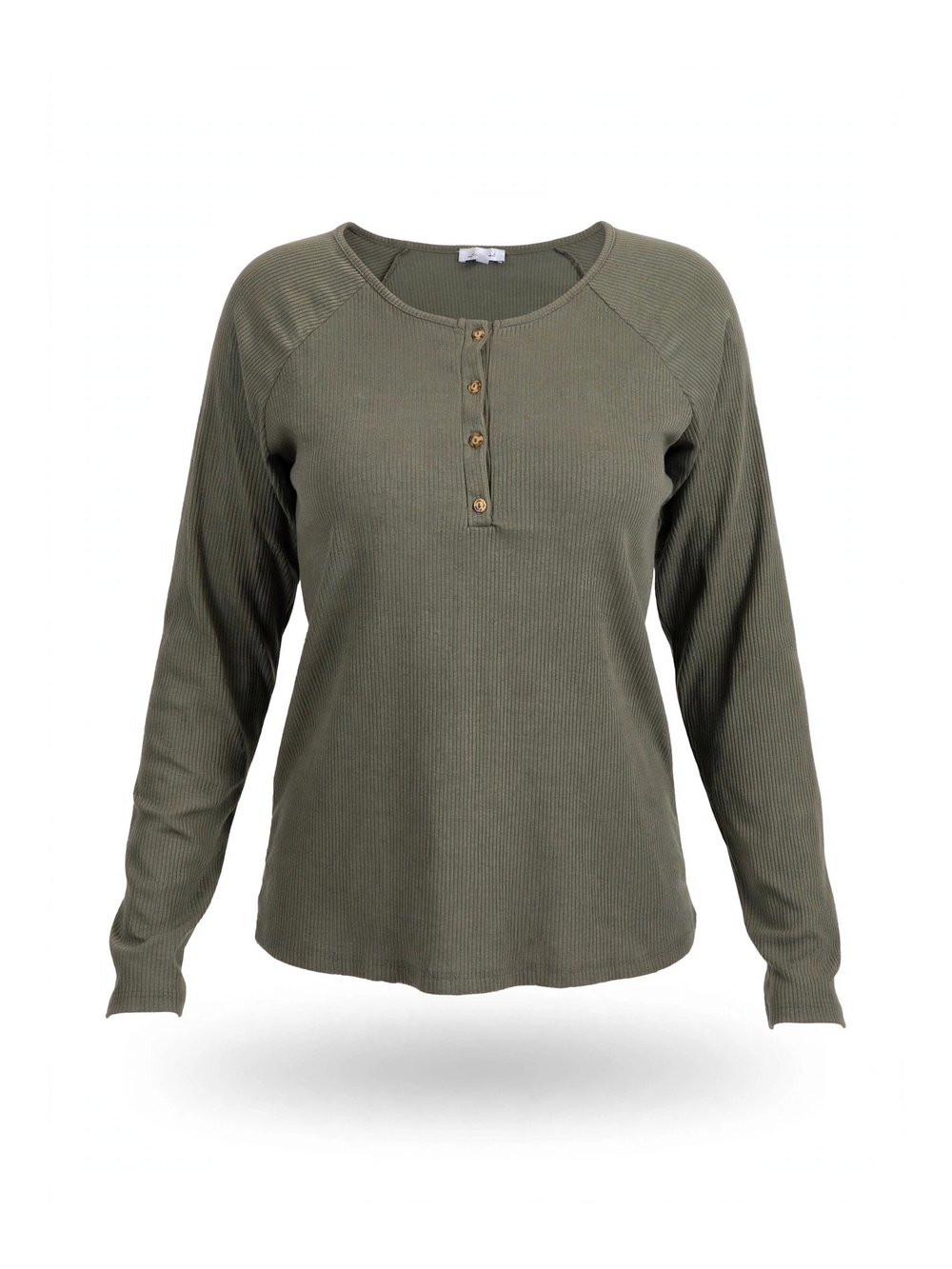 White Birch Ribbed Long-Sleeve Henley Top in Olive Green Size 1X